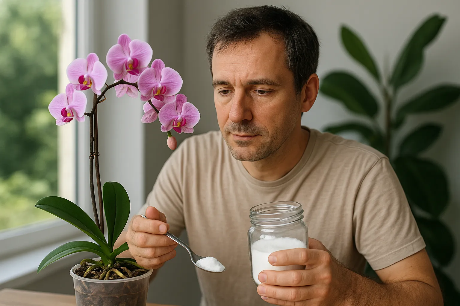 Como deixar orquídea mais saudável usando bicarbonato para evitar fungos nas raízes