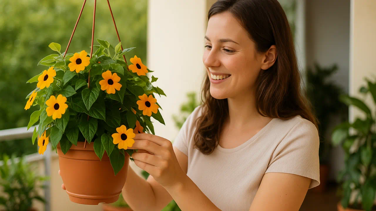 Susana-de-olhos-negros a trepadeira que dá flores o ano inteiro sem esforço